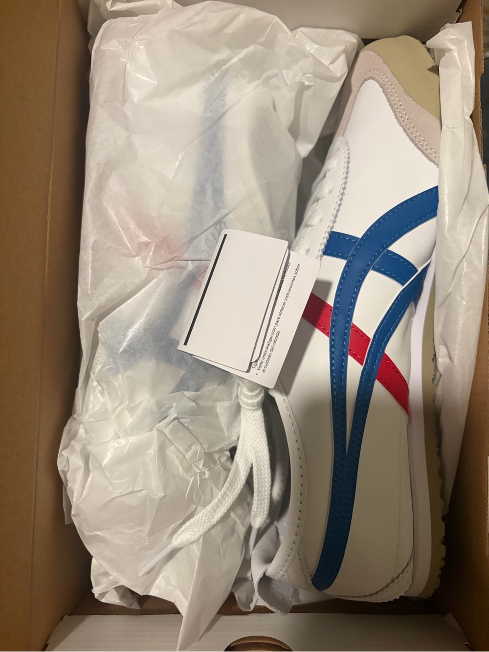 Onitsuka Tiger by Asics White Sneakers with Blue and Red Stripes